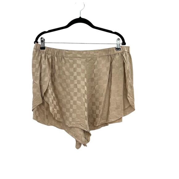 Lunya Silk Checkered Jacquard Silk Short Set Beige Tan Gold Plus Size 1X - Picture 8 of 16